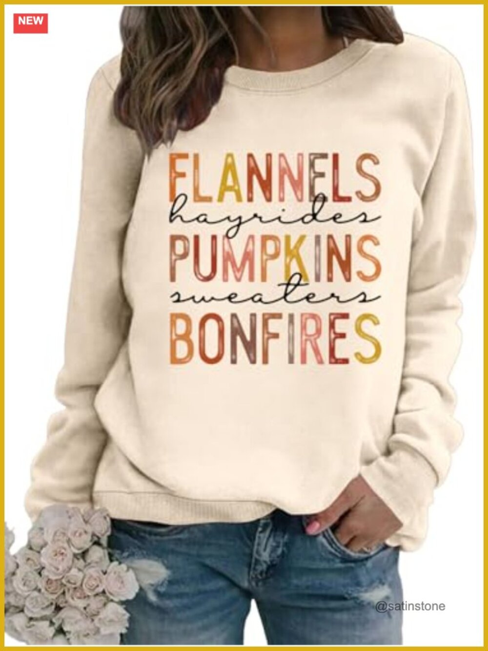 Women's Cotton Blend Crew Neck Graphic Pullover Long Sleeve Fall